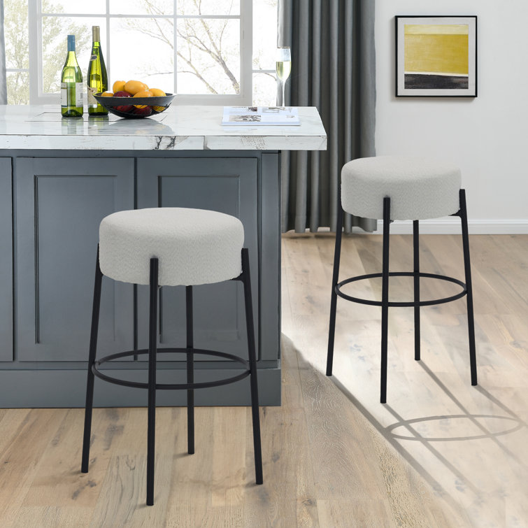 Myrtia Boucle Upholstered Bar Stool 24 H and 30 H Counter Stool